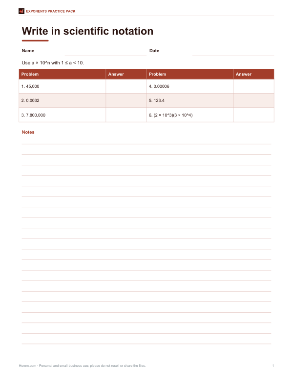 Preview of Printable Scientific Notation Worksheet